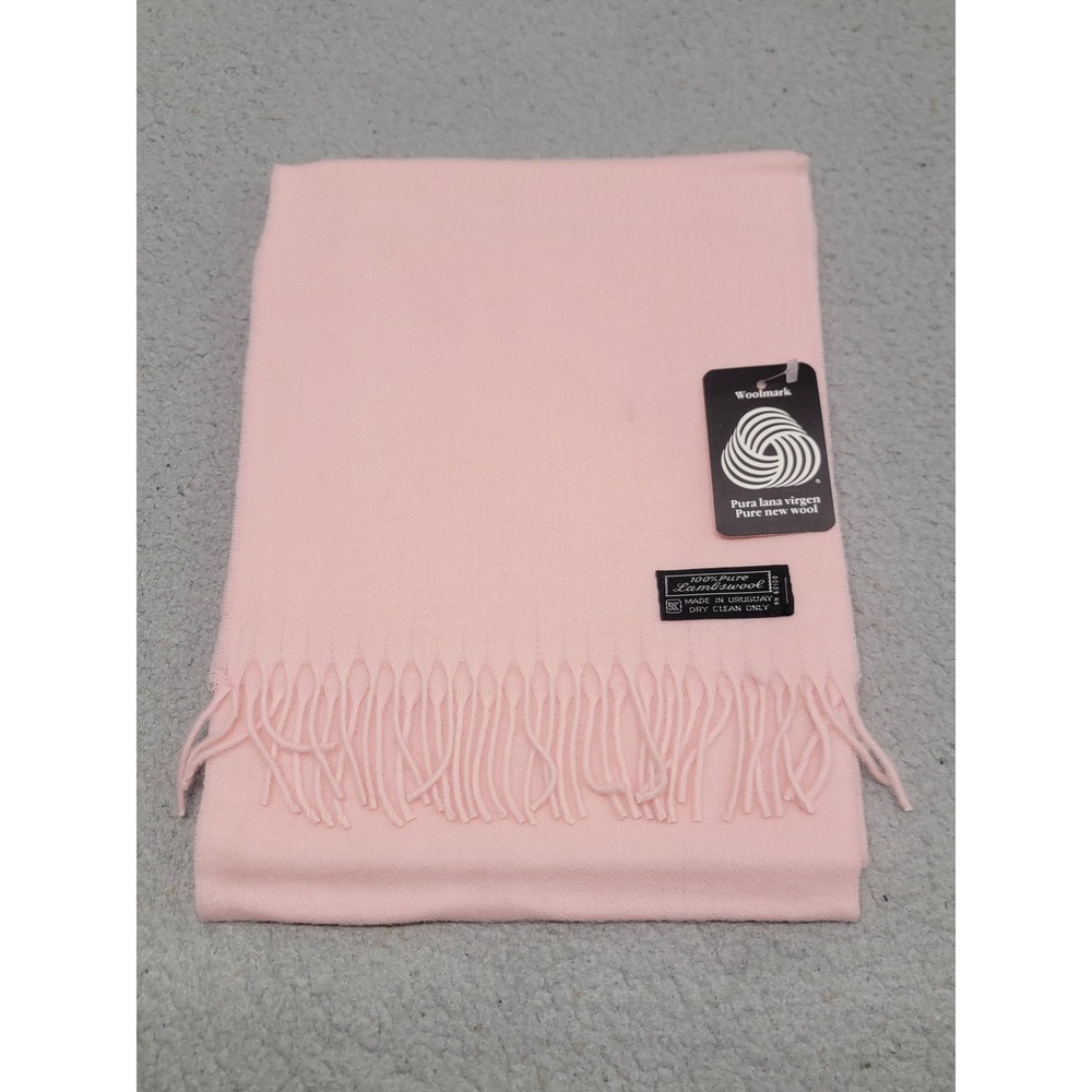 Woolmark Lambswool Scarf Womens 70"x10" Light Pink Pure New Wool Soft Fringe